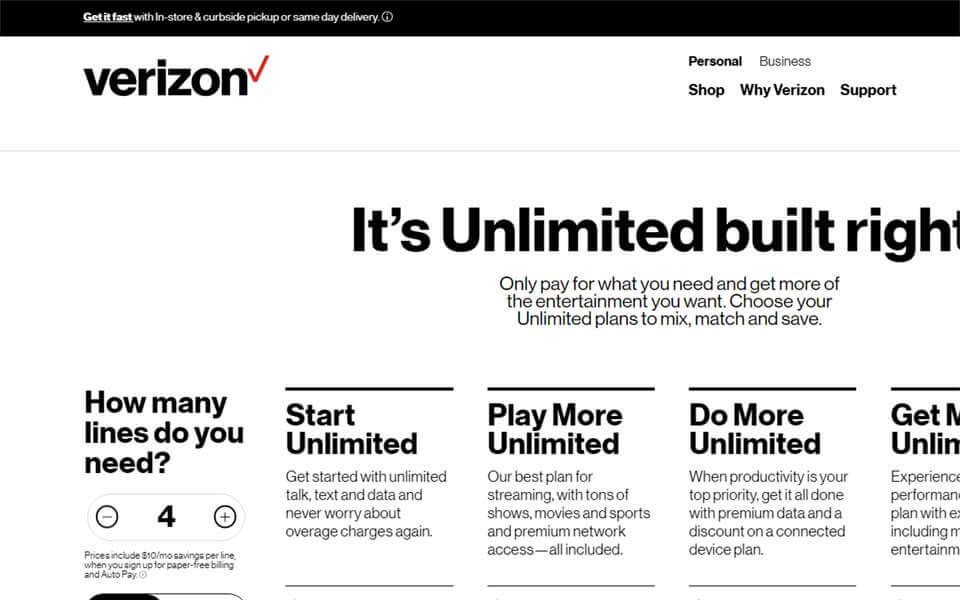 Example of Verizon Wireless layout