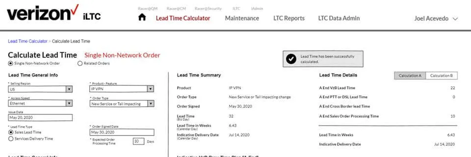 Wireframe to Calculate Lead Time