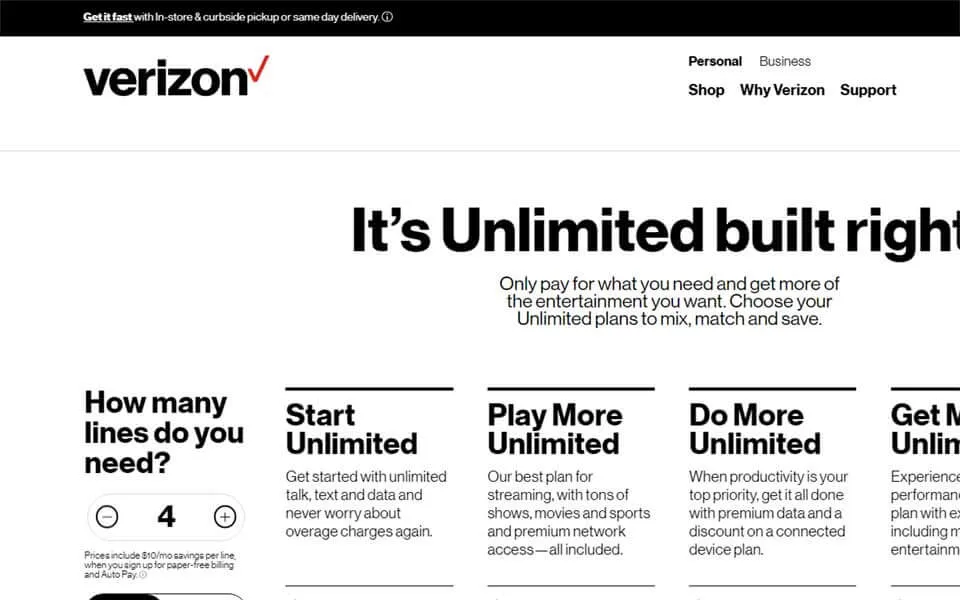 Example of Verizon Wireless layout